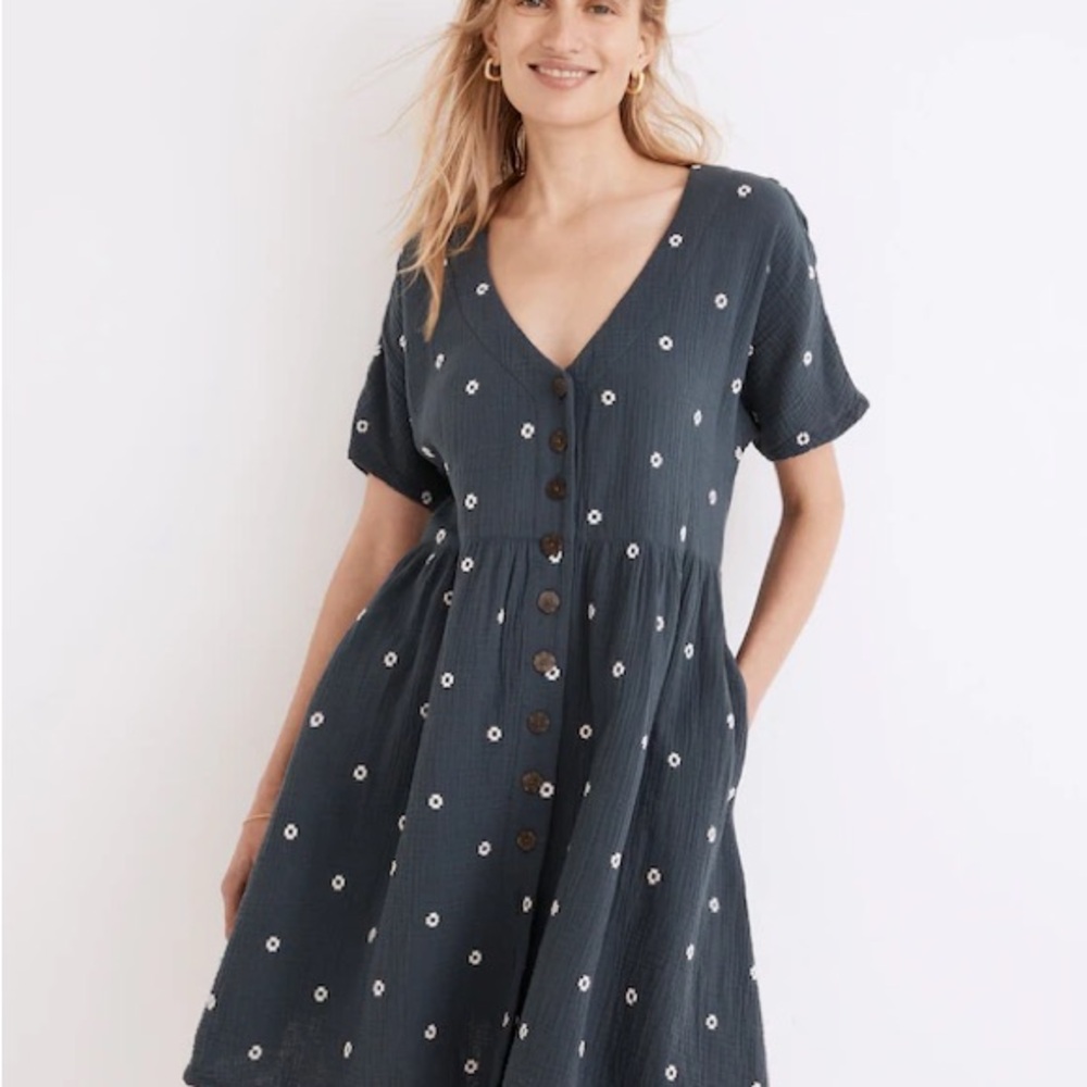 Madewell Embroidered Lightspun Button-Front Mini Dress